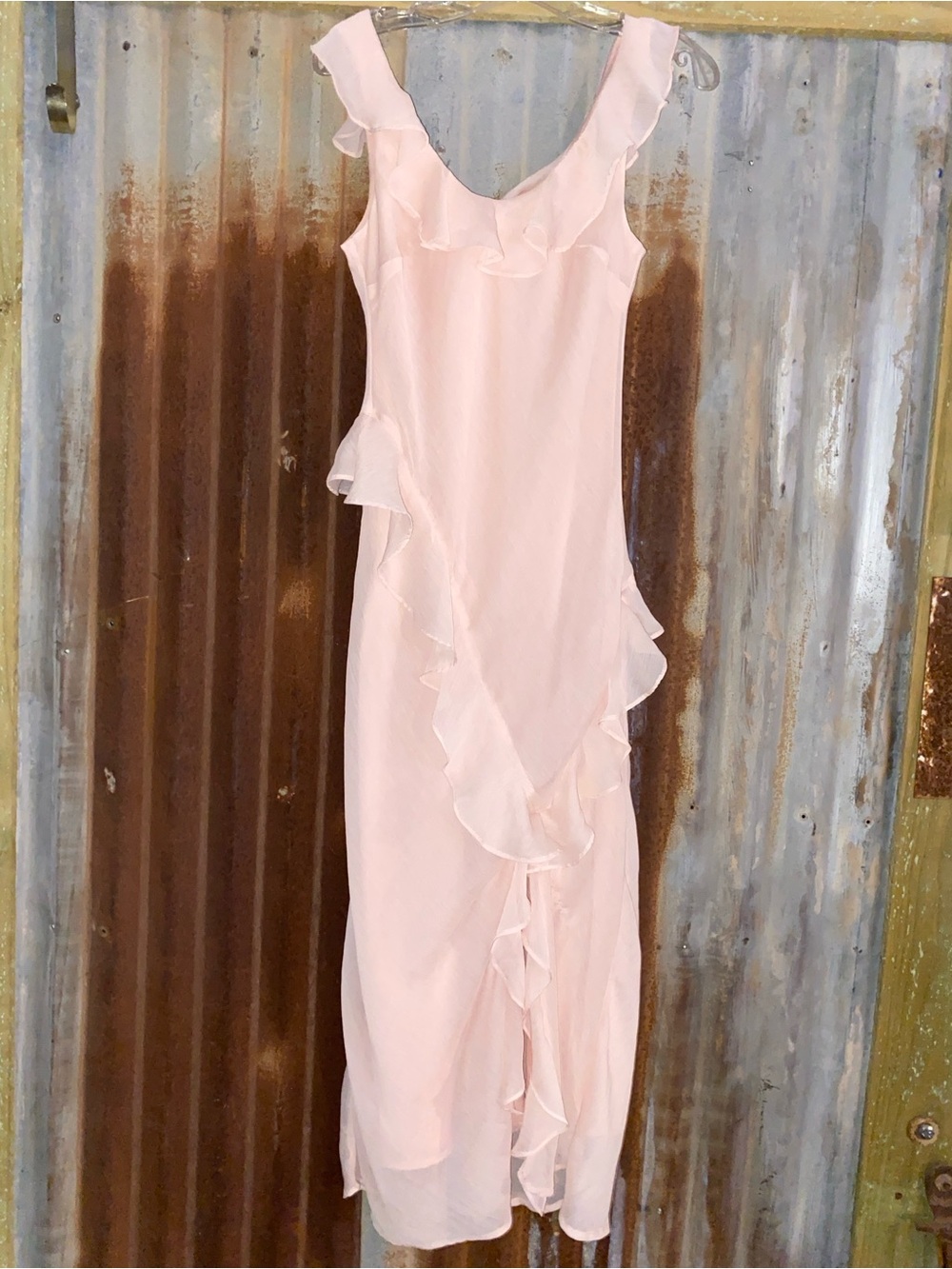 A me Light Pink Ruffle-Trim Maxi Dress